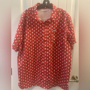 Columbia PFG Men's Vented Short Sleeve Button Up Fishing Shirt Red White Blue XL
